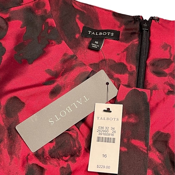 New Talbots Floral Jacquard Red Black Plus Size 16 Formal Wedding Party Holiday